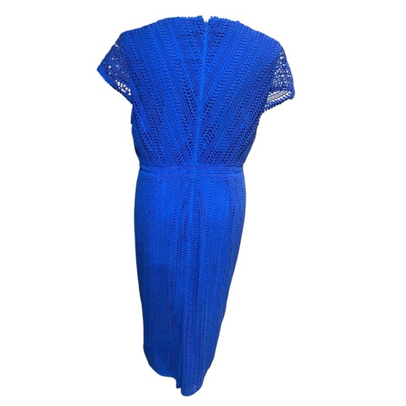 Bodin Nancy Lace Blue Sheath Midi Dress with V-Neck and Short Sleeves US 20/22 L - Picture 6 of 10
